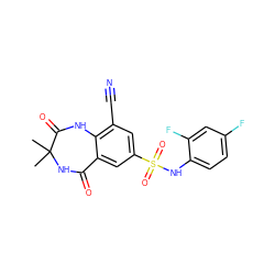 CC1(C)NC(=O)c2cc(S(=O)(=O)Nc3ccc(F)cc3F)cc(C#N)c2NC1=O ZINC000103298249