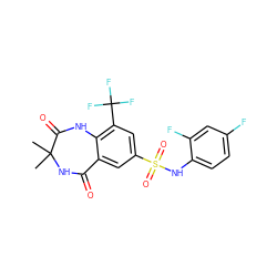 CC1(C)NC(=O)c2cc(S(=O)(=O)Nc3ccc(F)cc3F)cc(C(F)(F)F)c2NC1=O ZINC000103298251