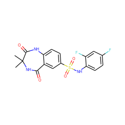 CC1(C)NC(=O)c2cc(S(=O)(=O)Nc3ccc(F)cc3F)ccc2NC1=O ZINC000103298245