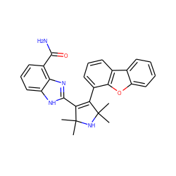 CC1(C)NC(C)(C)C(c2cccc3c2oc2ccccc23)=C1c1nc2c(C(N)=O)cccc2[nH]1 ZINC000040893607