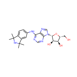 CC1(C)NC(C)(C)c2cc(Nc3ncnc4c3ncn4[C@@H]3O[C@H](CO)[C@@H](O)[C@H]3O)ccc21 ZINC000028950679