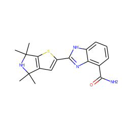 CC1(C)NC(C)(C)c2sc(-c3nc4c(C(N)=O)cccc4[nH]3)cc21 ZINC000036375199