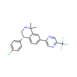 CC1(C)NC[C@@H](c2ccc(Cl)cc2)c2ccc(-c3cnc(C(F)(F)F)cn3)cc21 ZINC000204520972