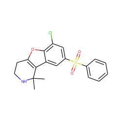 CC1(C)NCCc2oc3c(Cl)cc(S(=O)(=O)c4ccccc4)cc3c21 ZINC000143462992