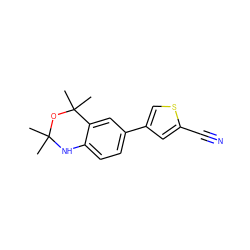 CC1(C)Nc2ccc(-c3csc(C#N)c3)cc2C(C)(C)O1 ZINC000013439660