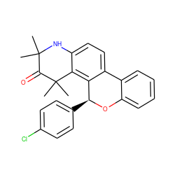 CC1(C)Nc2ccc3c(c2C(C)(C)C1=O)[C@H](c1ccc(Cl)cc1)Oc1ccccc1-3 ZINC000013796856