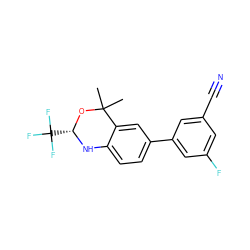 CC1(C)O[C@@H](C(F)(F)F)Nc2ccc(-c3cc(F)cc(C#N)c3)cc21 ZINC000013439597