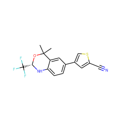 CC1(C)O[C@@H](C(F)(F)F)Nc2ccc(-c3csc(C#N)c3)cc21 ZINC000013439656