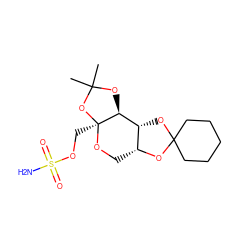 CC1(C)O[C@H]2[C@@H]3OC4(CCCCC4)O[C@@H]3CO[C@@]2(COS(N)(=O)=O)O1 ZINC000084587403