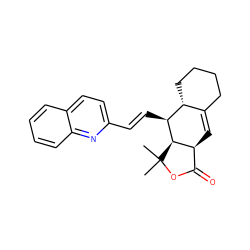 CC1(C)OC(=O)[C@@H]2C=C3CCCC[C@H]3[C@H](/C=C/c3ccc4ccccc4n3)[C@@H]21 ZINC000034802821