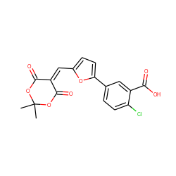 CC1(C)OC(=O)C(=Cc2ccc(-c3ccc(Cl)c(C(=O)O)c3)o2)C(=O)O1 ZINC000004505958