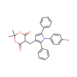 CC1(C)OC(=O)C(Cc2cc(-c3ccccc3)n(-c3ccc(Br)cc3)c2-c2ccccc2)C(=O)O1 ZINC000169330180