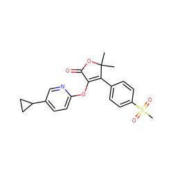 CC1(C)OC(=O)C(Oc2ccc(C3CC3)cn2)=C1c1ccc(S(C)(=O)=O)cc1 ZINC000026955436