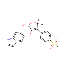 CC1(C)OC(=O)C(Oc2ccc3[nH]ccc3c2)=C1c1ccc(S(C)(=O)=O)cc1 ZINC000003814825