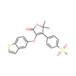 CC1(C)OC(=O)C(Oc2ccc3sccc3c2)=C1c1ccc(S(C)(=O)=O)cc1 ZINC000003814524