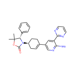 CC1(C)OC(=O)N([C@@H]2CC=C(c3cnc(N)c(-c4ncccn4)c3)CC2)[C@H]1c1ccccc1 ZINC000146857337