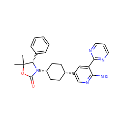 CC1(C)OC(=O)N([C@H]2CC[C@@H](c3cnc(N)c(-c4ncccn4)c3)CC2)[C@H]1c1ccccc1 ZINC000103231388