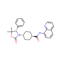 CC1(C)OC(=O)N([C@H]2CC[C@H](C(=O)Nc3cccc4cccnc34)CC2)[C@H]1c1ccccc1 ZINC000299847335