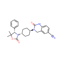 CC1(C)OC(=O)N([C@H]2CC[C@H](N3Cc4cc(C#N)ccc4NC3=O)CC2)[C@H]1c1ccccc1 ZINC001772570275