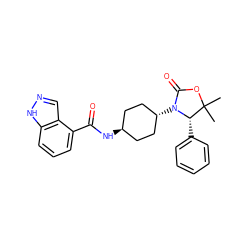 CC1(C)OC(=O)N([C@H]2CC[C@H](NC(=O)c3cccc4[nH]ncc34)CC2)[C@H]1c1ccccc1 ZINC001772596678