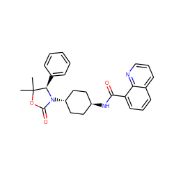 CC1(C)OC(=O)N([C@H]2CC[C@H](NC(=O)c3cccc4cccnc34)CC2)[C@@H]1c1ccccc1 ZINC001772588120