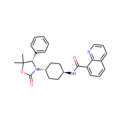 CC1(C)OC(=O)N([C@H]2CC[C@H](NC(=O)c3cccc4cccnc34)CC2)[C@H]1c1ccccc1 ZINC000299848984