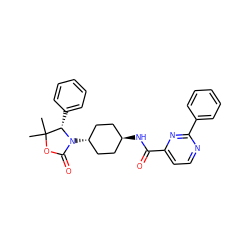 CC1(C)OC(=O)N([C@H]2CC[C@H](NC(=O)c3ccnc(-c4ccccc4)n3)CC2)[C@H]1c1ccccc1 ZINC001772603261