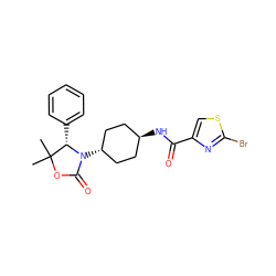 CC1(C)OC(=O)N([C@H]2CC[C@H](NC(=O)c3csc(Br)n3)CC2)[C@H]1c1ccccc1 ZINC001772623149