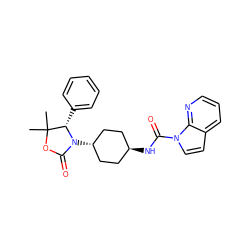 CC1(C)OC(=O)N([C@H]2CC[C@H](NC(=O)n3ccc4cccnc43)CC2)[C@H]1c1ccccc1 ZINC001772597108