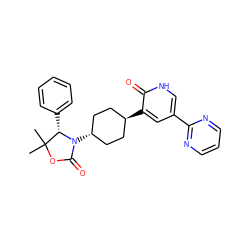 CC1(C)OC(=O)N([C@H]2CC[C@H](c3cc(-c4ncccn4)c[nH]c3=O)CC2)[C@H]1c1ccccc1 ZINC001772607157