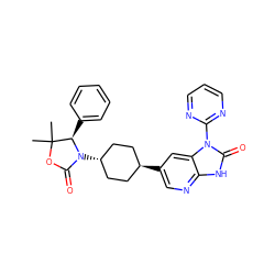 CC1(C)OC(=O)N([C@H]2CC[C@H](c3cnc4[nH]c(=O)n(-c5ncccn5)c4c3)CC2)[C@@H]1c1ccccc1 ZINC001772593543