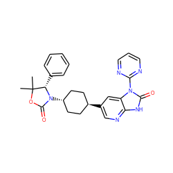 CC1(C)OC(=O)N([C@H]2CC[C@H](c3cnc4[nH]c(=O)n(-c5ncccn5)c4c3)CC2)[C@H]1c1ccccc1 ZINC001772590120