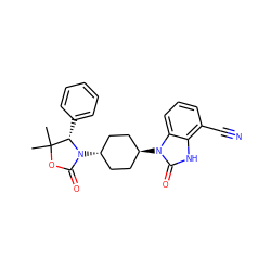 CC1(C)OC(=O)N([C@H]2CC[C@H](n3c(=O)[nH]c4c(C#N)cccc43)CC2)[C@H]1c1ccccc1 ZINC000299849096