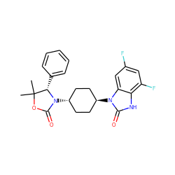 CC1(C)OC(=O)N([C@H]2CC[C@H](n3c(=O)[nH]c4c(F)cc(F)cc43)CC2)[C@H]1c1ccccc1 ZINC001772602236