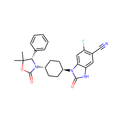 CC1(C)OC(=O)N([C@H]2CC[C@H](n3c(=O)[nH]c4cc(C#N)c(F)cc43)CC2)[C@H]1c1ccccc1 ZINC000261127963