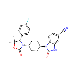 CC1(C)OC(=O)N([C@H]2CC[C@H](n3c(=O)[nH]c4cc(C#N)ccc43)CC2)[C@H]1c1ccc(F)cc1 ZINC001772649886