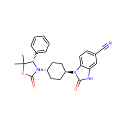 CC1(C)OC(=O)N([C@H]2CC[C@H](n3c(=O)[nH]c4cc(C#N)ccc43)CC2)[C@H]1c1ccccc1 ZINC000299848176