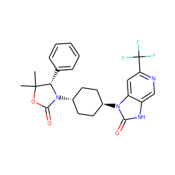 CC1(C)OC(=O)N([C@H]2CC[C@H](n3c(=O)[nH]c4cnc(C(F)(F)F)cc43)CC2)[C@H]1c1ccccc1 ZINC001772632389