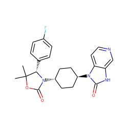 CC1(C)OC(=O)N([C@H]2CC[C@H](n3c(=O)[nH]c4cnccc43)CC2)[C@H]1c1ccc(F)cc1 ZINC001772592260