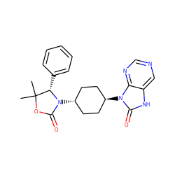 CC1(C)OC(=O)N([C@H]2CC[C@H](n3c(=O)[nH]c4cncnc43)CC2)[C@H]1c1ccccc1 ZINC000299847349