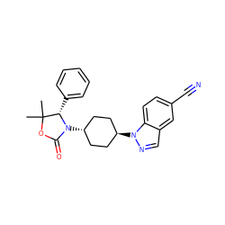 CC1(C)OC(=O)N([C@H]2CC[C@H](n3ncc4cc(C#N)ccc43)CC2)[C@H]1c1ccccc1 ZINC001772574770