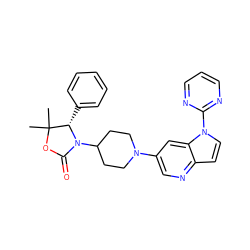 CC1(C)OC(=O)N(C2CCN(c3cnc4ccn(-c5ncccn5)c4c3)CC2)[C@H]1c1ccccc1 ZINC000147431172