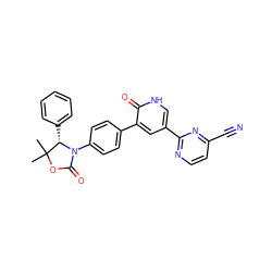 CC1(C)OC(=O)N(c2ccc(-c3cc(-c4nccc(C#N)n4)c[nH]c3=O)cc2)[C@H]1c1ccccc1 ZINC000147095532