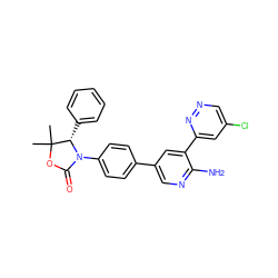 CC1(C)OC(=O)N(c2ccc(-c3cnc(N)c(-c4cc(Cl)cnn4)c3)cc2)[C@H]1c1ccccc1 ZINC000146950394