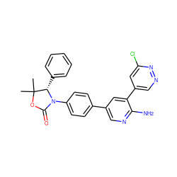 CC1(C)OC(=O)N(c2ccc(-c3cnc(N)c(-c4cnnc(Cl)c4)c3)cc2)[C@H]1c1ccccc1 ZINC000146978578