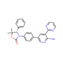 CC1(C)OC(=O)N(c2ccc(-c3cnc(N)c(-c4ncccn4)c3)cc2)[C@H]1c1ccccc1 ZINC000095921039