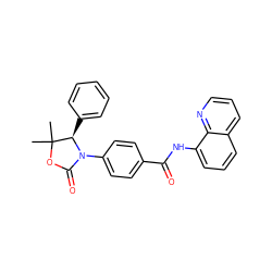 CC1(C)OC(=O)N(c2ccc(C(=O)Nc3cccc4cccnc34)cc2)[C@@H]1c1ccccc1 ZINC000147640670