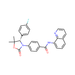 CC1(C)OC(=O)N(c2ccc(C(=O)Nc3cccc4cccnc34)cc2)[C@H]1c1ccc(F)cc1 ZINC000147088078