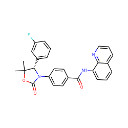 CC1(C)OC(=O)N(c2ccc(C(=O)Nc3cccc4cccnc34)cc2)[C@H]1c1cccc(F)c1 ZINC000146909886