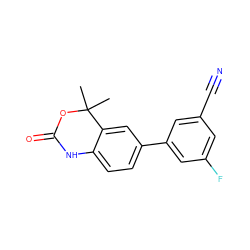 CC1(C)OC(=O)Nc2ccc(-c3cc(F)cc(C#N)c3)cc21 ZINC000013491408